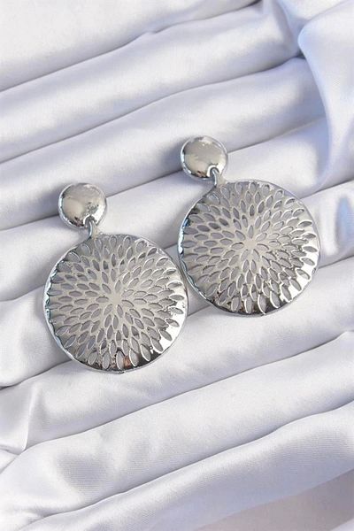 Clariss Brass Silver Color Oval Embroidered Earrings