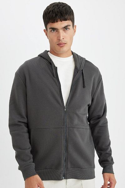 DeFacto Comfortable Fit Hooded Soft Feather Zip-Up Sweatshirt - D2323Ax24Au