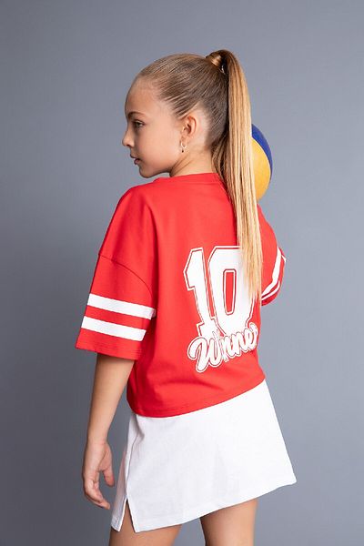 DeFacto Girls Oversize Wide Fit V Neck Back Printed Short Sleeve T-Shirt D1625A824Hs
