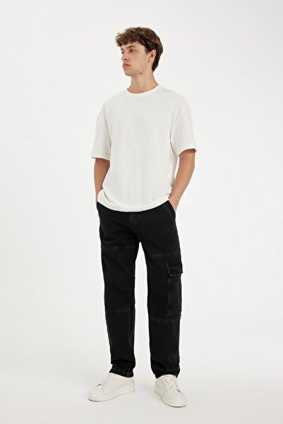 DeFacto Relax Fit Bequeme Passform Normale Taille Weites Bein Cargotasche Jeanshose D2156ax24au