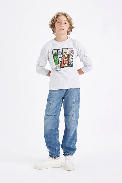 DeFacto Boy's Marvel Comics Crew Neck Long Sleeve Gray T-Shirt C9735A824Au