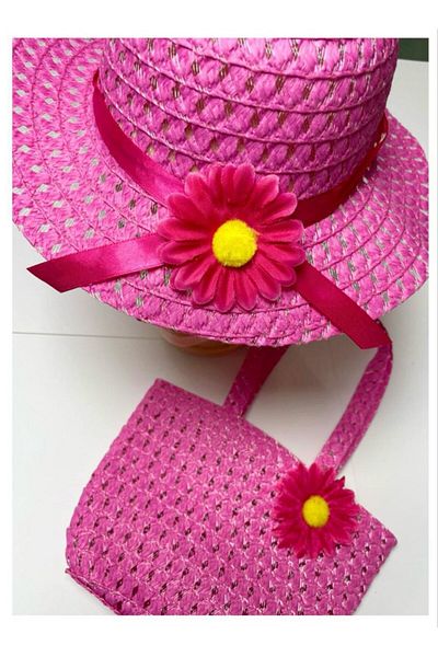 Nilbutik Girl's Colorful Straw Hat and Bag Set of 2