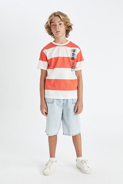 DeFacto Boy's Striped Crew Neck Short Sleeve T-Shirt - D2417A824HS