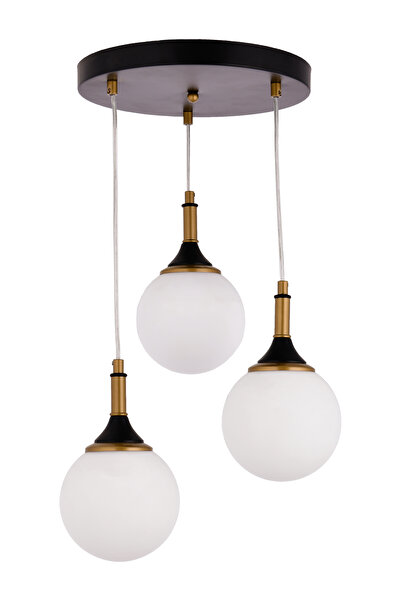 Step Aydınlatma Helen 3'Lü Beyaz Opal Camlı Sarkıt Avize Siyah Eskitme