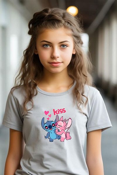 makiteks Tricou Imprimat Fata 5-14 Ani Bumbac Calitate Lilo Stitch
