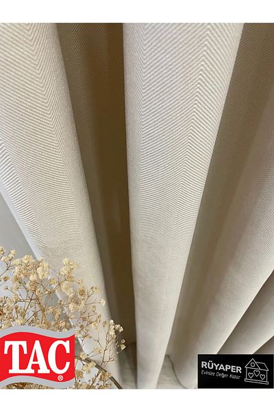 Taç Dream Beige Color - Linen 1/3 Sik Pleat Background Curtain