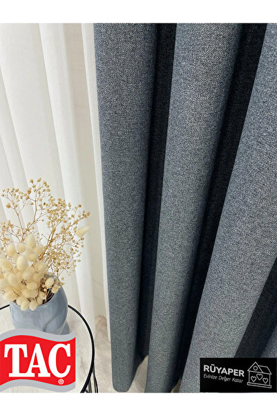 Taç Rüyaper Crushed Grey Color - Λινό 1/3 Κουρτίνα με πτυχωτό φόντο