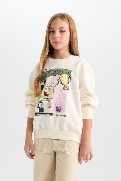 DeFacto Girl's Spongebob Relax Fit Crew Neck 3D Sweatshirt D3111A824Wn