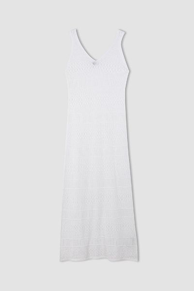 DeFacto Fitted Sleeveless White Mini Crochet Beach Dress D3325Ax24Sm