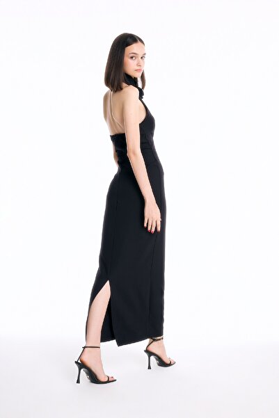 DeFacto Bodycon Body-Hugging Halter Neck Sleeveless Maxi Evening Dress D3270Axns