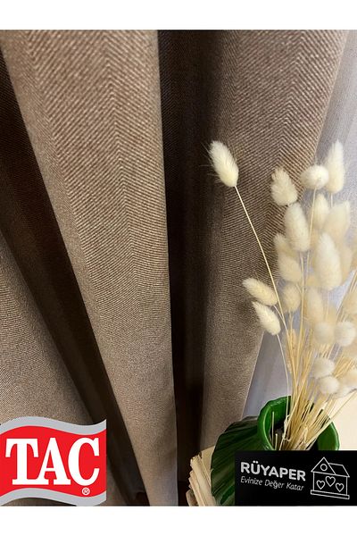 Taç Dreamy Milk Coffee Color - Linen 1/3 Sik Pleat Background Curtain