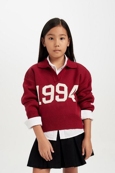 DeFacto Girl's Red Polo Neck Knitwear Sweater C9666A824Wn