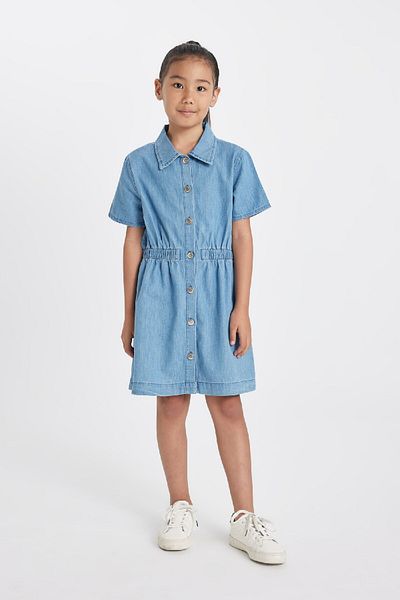 DeFacto Rochie de vară din jean cu mânecă scurtă pentru fete D3369a824hs