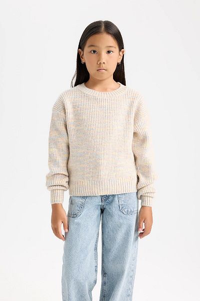 DeFacto Girl's Oversize Wide Fit Crew Neck Knitwear Sweater C9576A824Wn