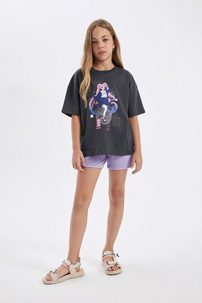 DeFacto Girls Oversize Wide Fit Crew Neck Printed Short Sleeve T-Shirt D0871A824Hs