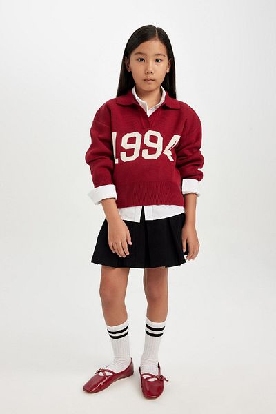 DeFacto Girl's Red Polo Neck Knitwear Sweater C9666A824Wn