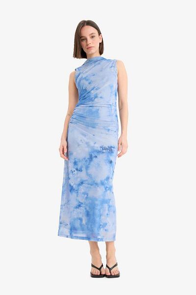 DeFacto Rochie de vară maxi fără mâneci din tul cu model jumătate de guler F3322ax25sm