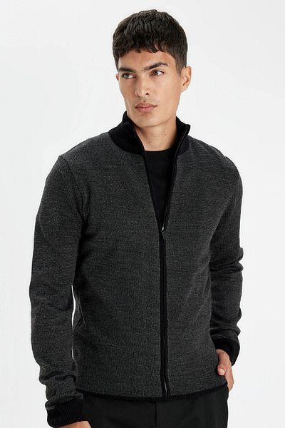 DeFacto Beige Standard-Passform, normaler Schnitt, Stehkragen, Strickjacke mit Reißverschluss, R1686az24au