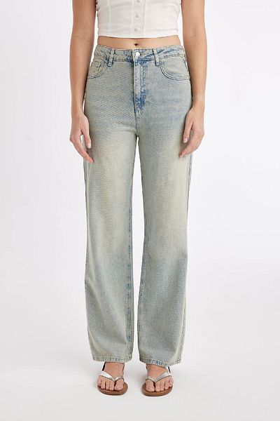 DeFacto 90er-Jahre-Jeans mit weitem Bein und hoher Taille, lange, gewaschene Hose D2961AX24HS