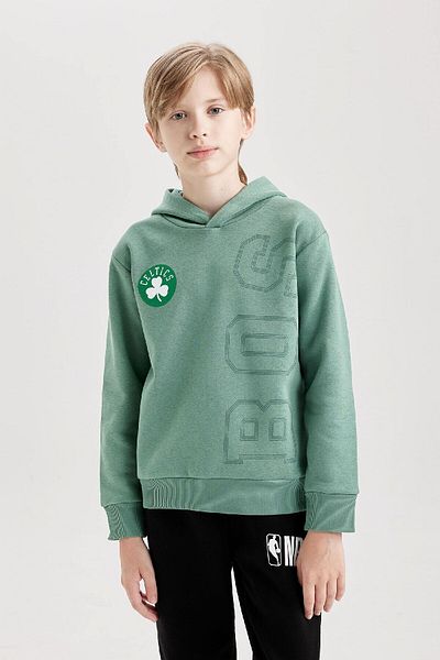 DeFacto Boys Green Nba Boston Celtics Sweatshirt - Thick, Hood and Back Print D3124A824Au