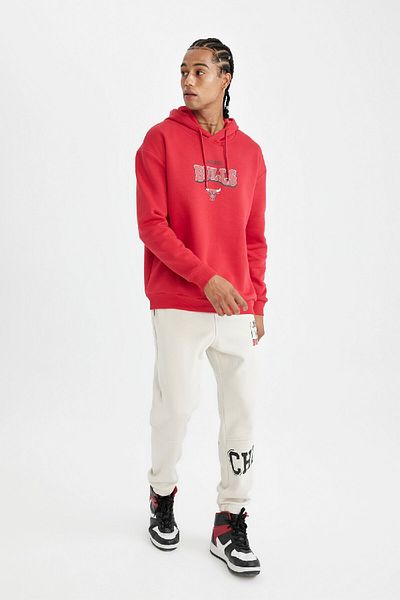 DeFacto Φούτερ NBA Chicago Bulls Red Oversize με κουκούλα πίσω με στάμπα
