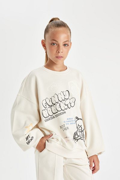 DeFacto Dívčí mikina Crew Neck Teddy Bear s potiskem oversize - D0612A824Au