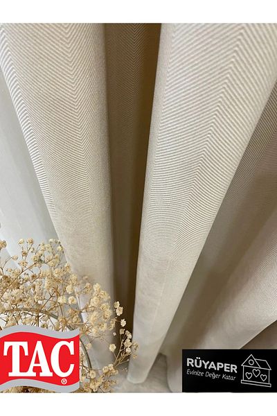 Taç Dream Beige Color - Linen 1/3 Sik Pleat Background Curtain