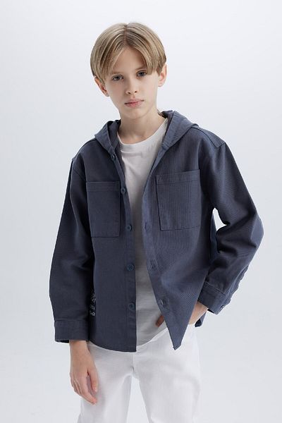 DeFacto Boys Gabardine Hooded Long Sleeve Oversize Shirt - D3194A825Sp