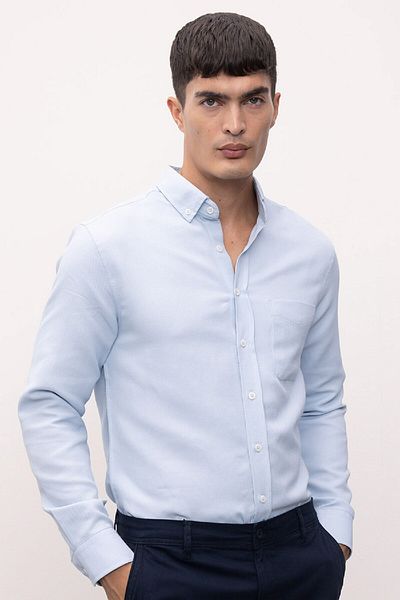 DeFacto Cămașă cu textura slim cu gât polo - mânecă lungă T2066AZ24AU