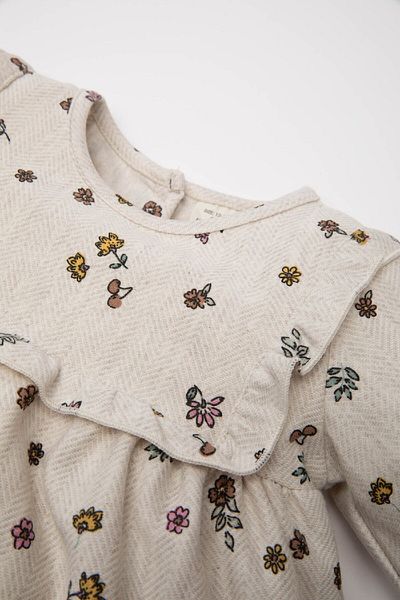 DeFacto Baby Girl Floral Print Ruffled Long Sleeve Twill Dress D3072A524Au