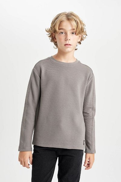 DeFacto Boy's Crew Neck Long Sleeve Basic Plain T-Shirt C9780A824Au