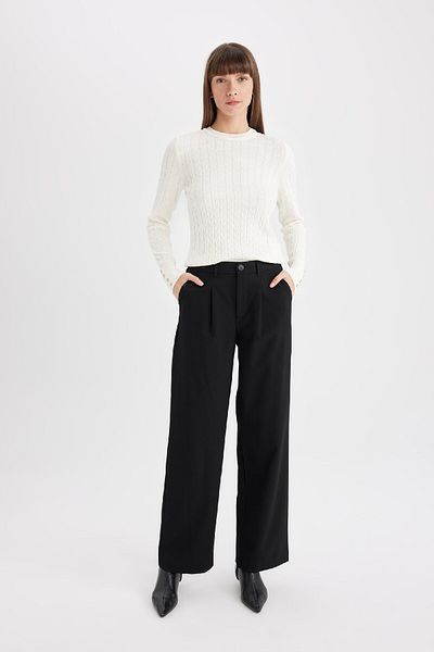 DeFacto Regular Fit Crew Neck Hair Braided Button Black Knitwear Sweater X7713Az24Wn