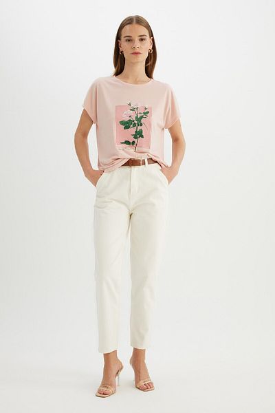 DeFacto Floral Patterned Crew Neck Short Sleeve T-Shirt - D1921ax24sm