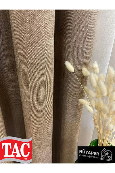Taç Dreamy Milk Coffee Color - Linen 1/3 Sik Pleat Background Curtain
