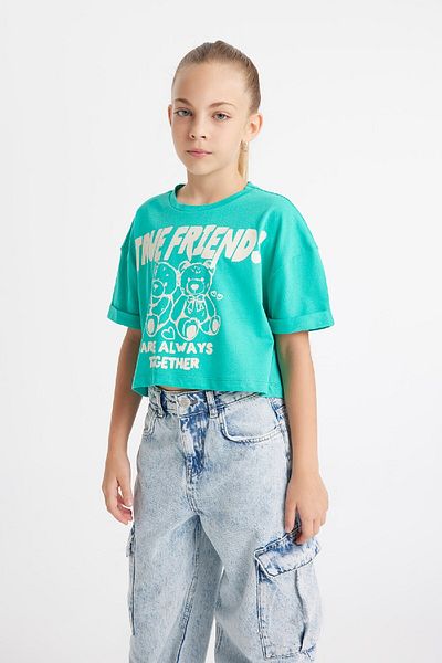 DeFacto Fată - Tricou cu decolteu scurt cu imprimeu D1962A824HS
