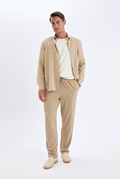 DeFacto Lněné kalhoty Relax Fit Wide Legl B1043Ax24Sm