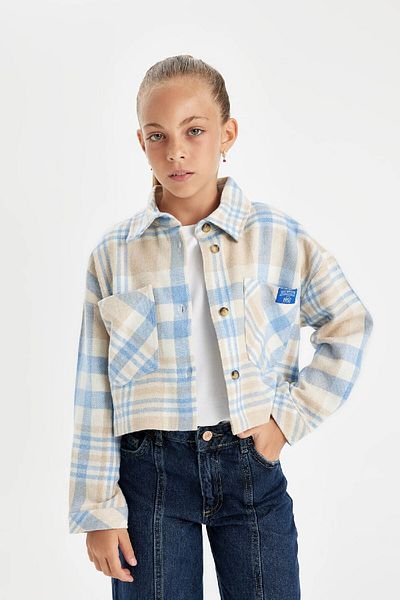 DeFacto Girl's Checkered Long Sleeve Crop Shirt - D2659A824Au