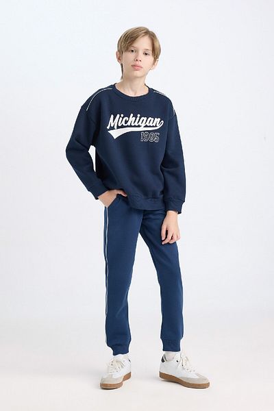 DeFacto Φούτερ για αγόρι Navy Blue με ελαστική στάμπα μέσης D2144a824wn