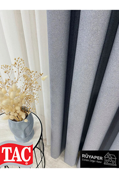 Taç Rüyaper Albastru Gri Culoare - Cortina de fundal din in 1/3 PILE