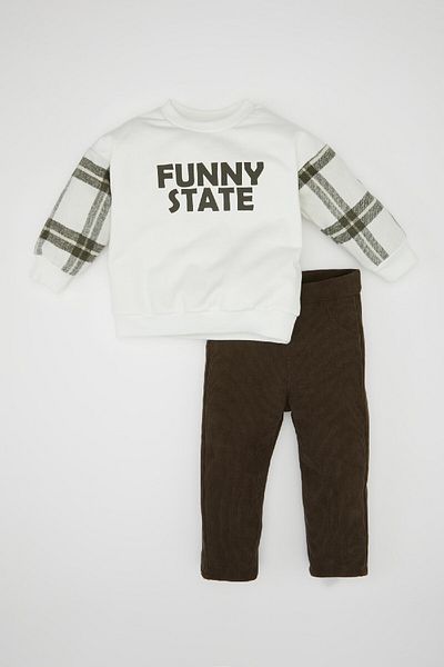 DeFacto Bedrucktes Sweatshirt und elastische Hose für Babys – Rundhalsausschnitt D3362a524wn