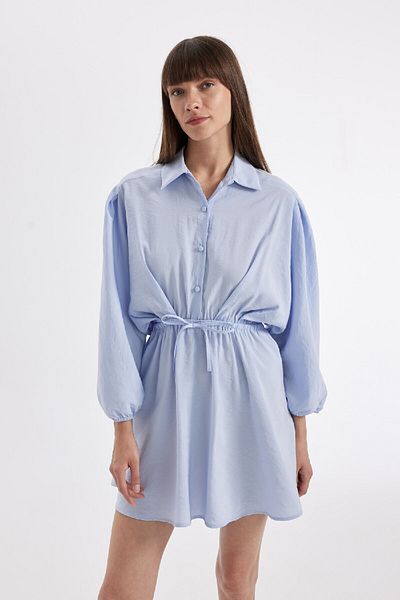 DeFacto Modal-Langarm-Minikleid mit Hemdkragen D2890ax24sm
