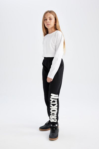 DeFacto Girl's Printed Black Jogger Sweatpants with Elastic Waistband D3209A824Wn
