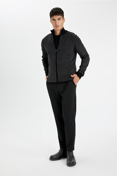 DeFacto Beige Standard-Passform, normaler Schnitt, Stehkragen, Strickjacke mit Reißverschluss, R1686az24au