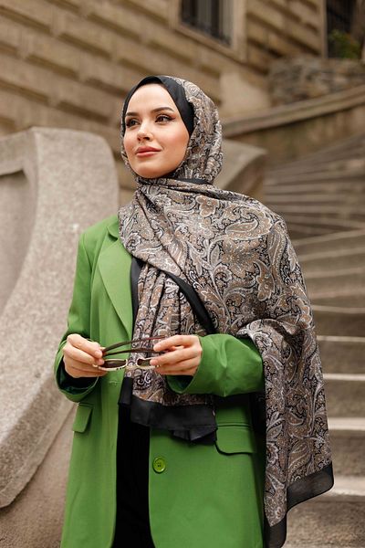 QASSA SHAL Ethnic Pattern Soft Shawl - Lariosa Series - Milk Coffee