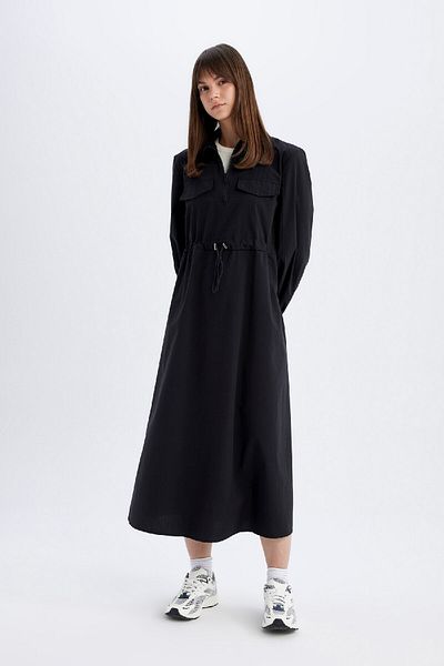 DeFacto Poplin Maxi Dress - Shirt Collar, Long Sleeve D2772AX24SM
