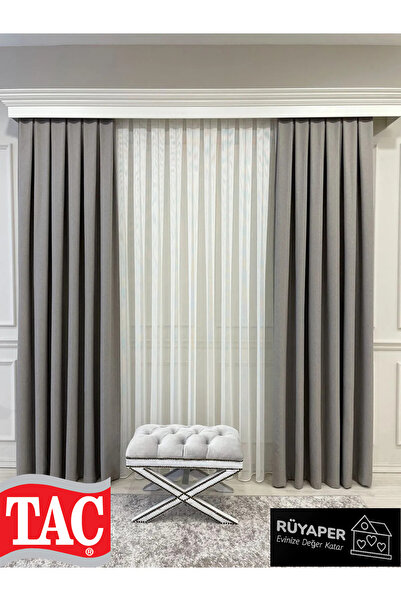 Taç Rüyaper Taş Rengi - Keten 1/3 SIK Pile Fon Perde