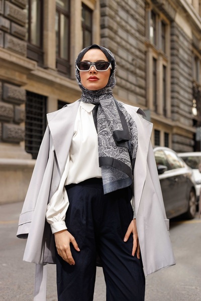 QASSA SHAL Ethnic Pattern Soft Shawl Larisa Series Anthracite