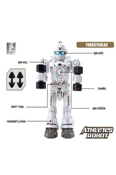 TRENDZONE Pilli Sesli Müzikli Işıklı Hareket Eden Şınav Çeken Atletik Sporcu Robot 25cm