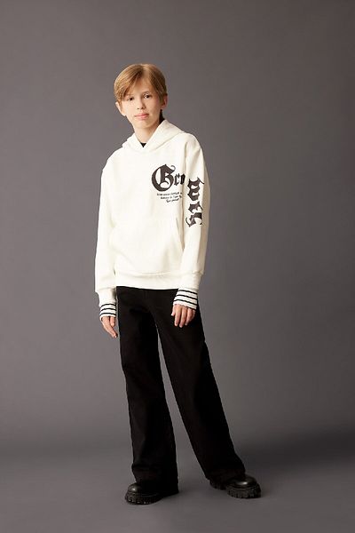 DeFacto Boy's Ecru Hooded Printed Thick Sweatshirt D3097A824Au