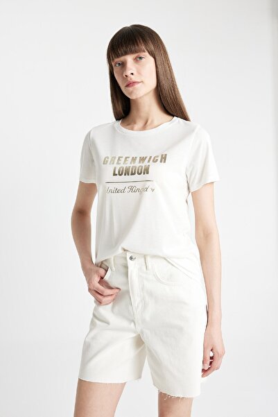 DeFacto Μπλουζάκι κανονικής εφαρμογής με στάμπα με λαιμόκοψη - κοντό μανίκι D2319AX24SM